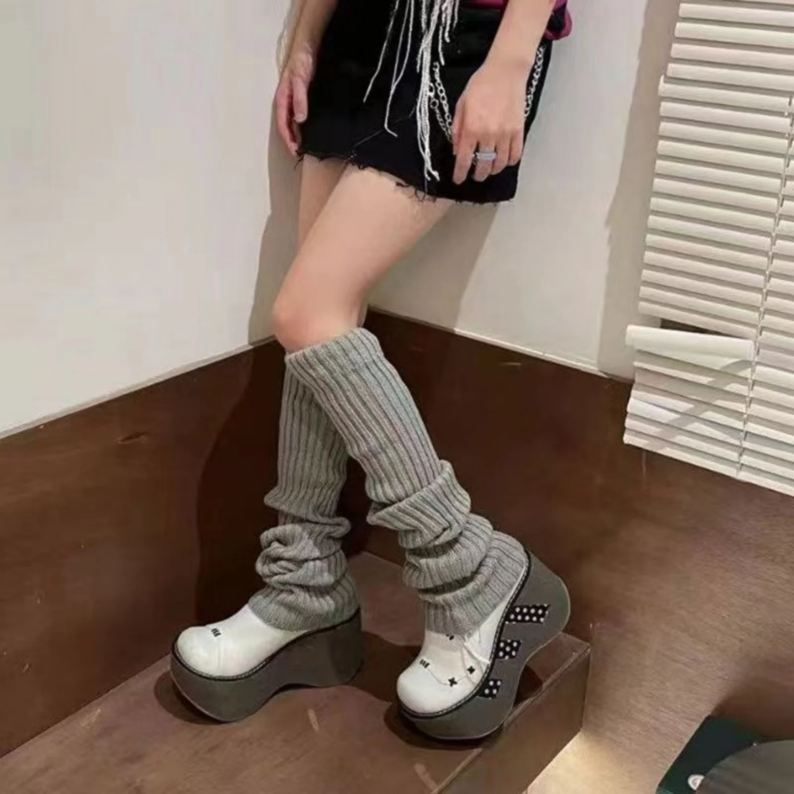 Korean Style Knitted Leg Warmers,Y2K Harajuku Aesthetic Sock Accessories, Warm Winter Knit Leg Covers For Daily Streetwear Party