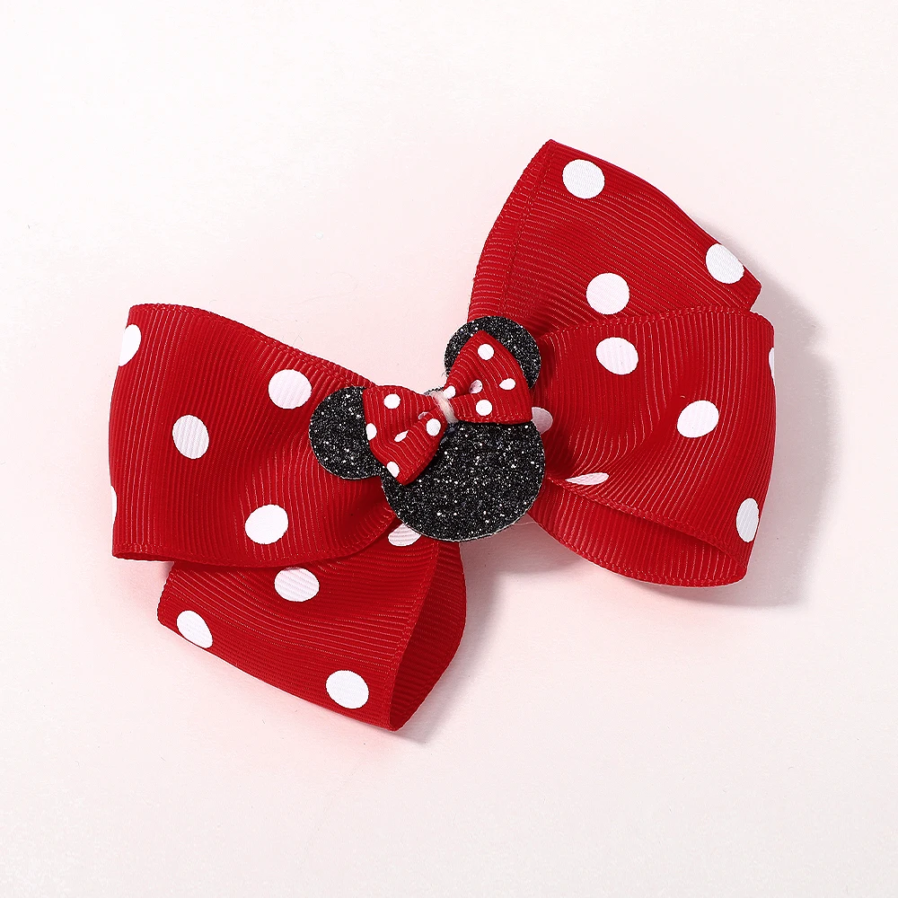 2Pcs/lot 3.9in Big Bows Hair Bangs Clip for Little Girls cartoon Party Headdress Sweet Polka Dot Bow Hair Clip Set