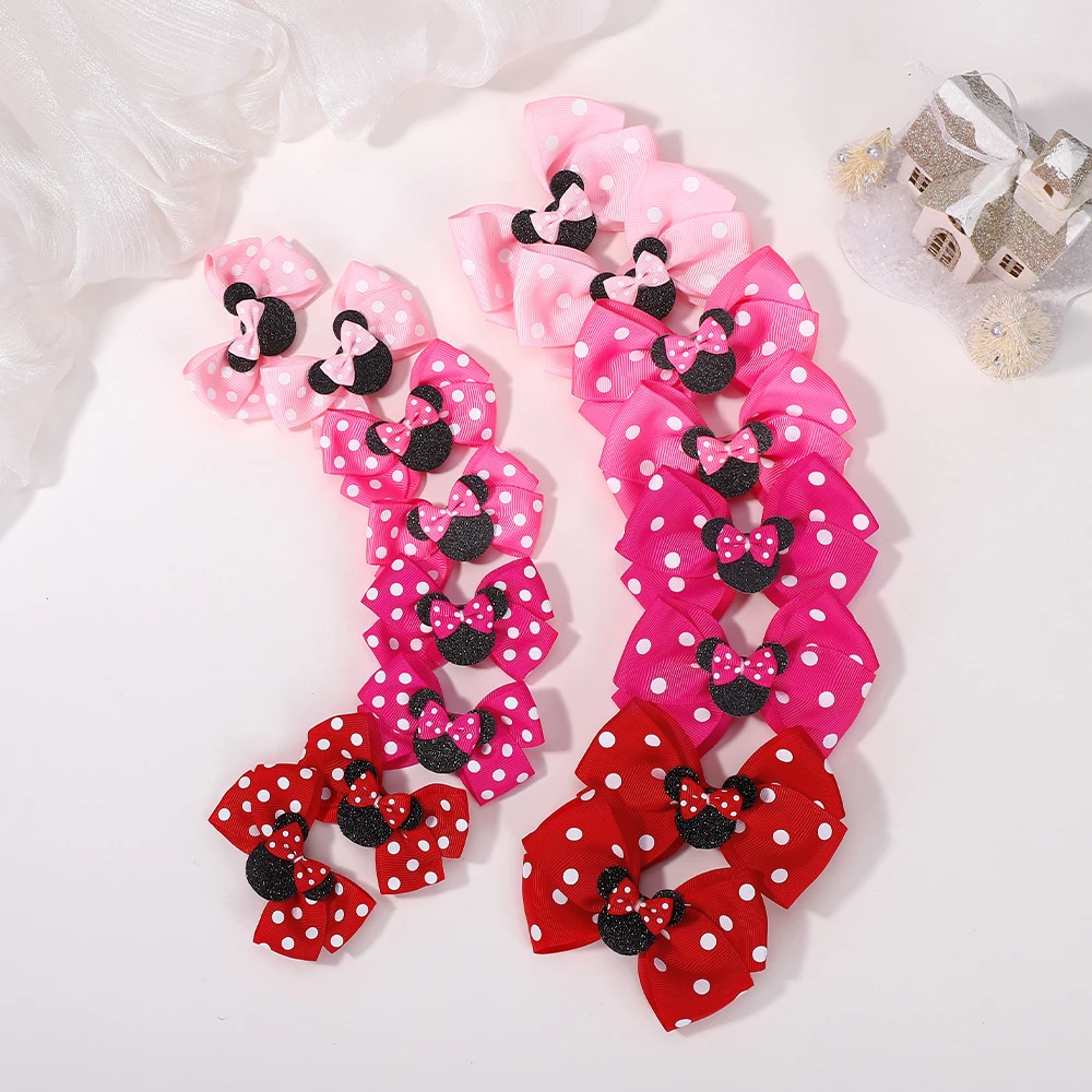 2Pcs/lot 3.9in Big Bows Hair Bangs Clip for Little Girls cartoon Party Headdress Sweet Polka Dot Bow Hair Clip Set