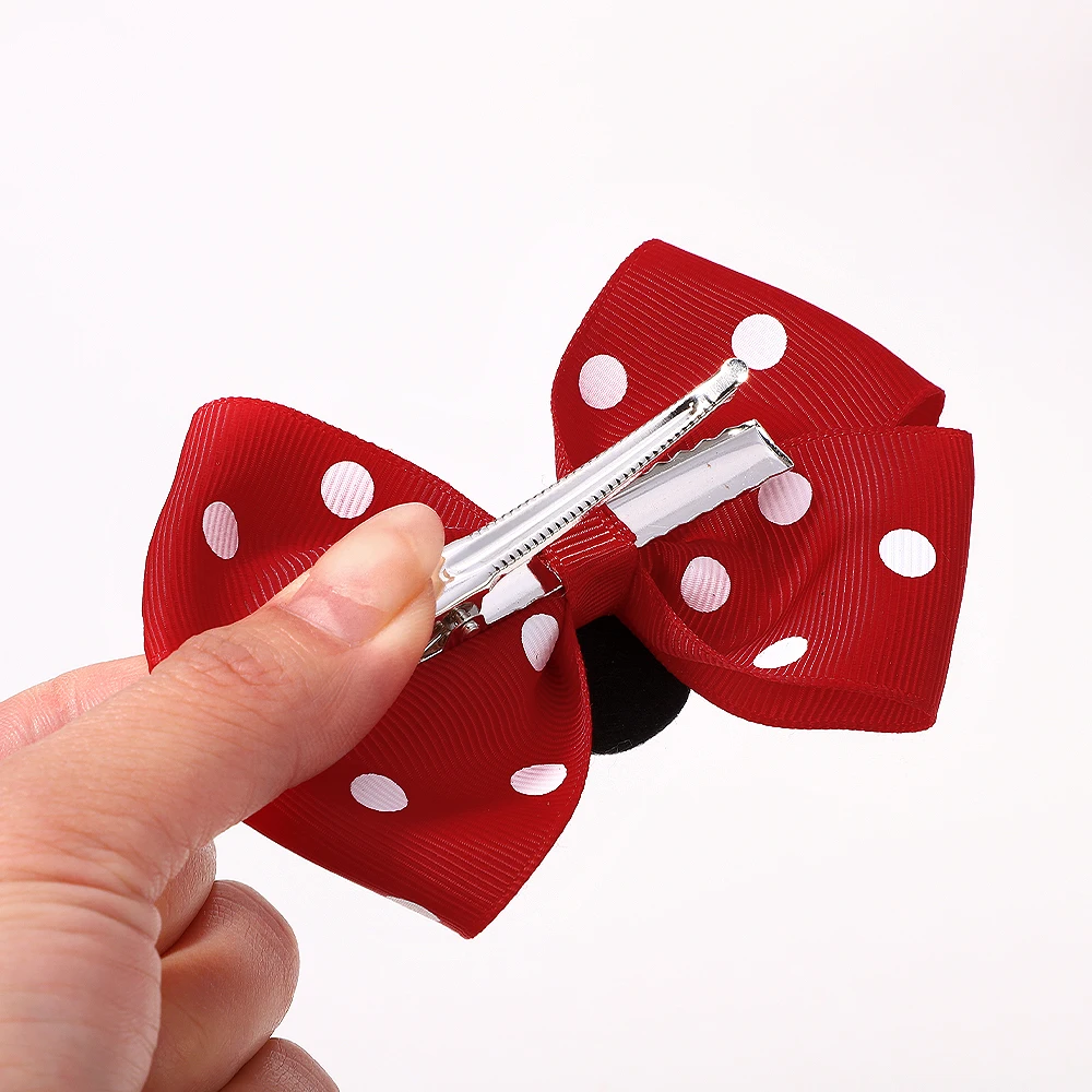2Pcs/lot 3.9in Big Bows Hair Bangs Clip for Little Girls cartoon Party Headdress Sweet Polka Dot Bow Hair Clip Set