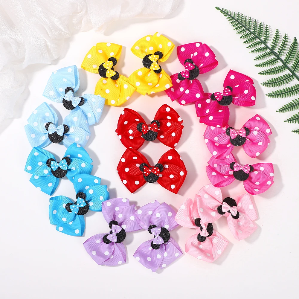2Pcs/lot 3.9in Big Bows Hair Bangs Clip for Little Girls cartoon Party Headdress Sweet Polka Dot Bow Hair Clip Set