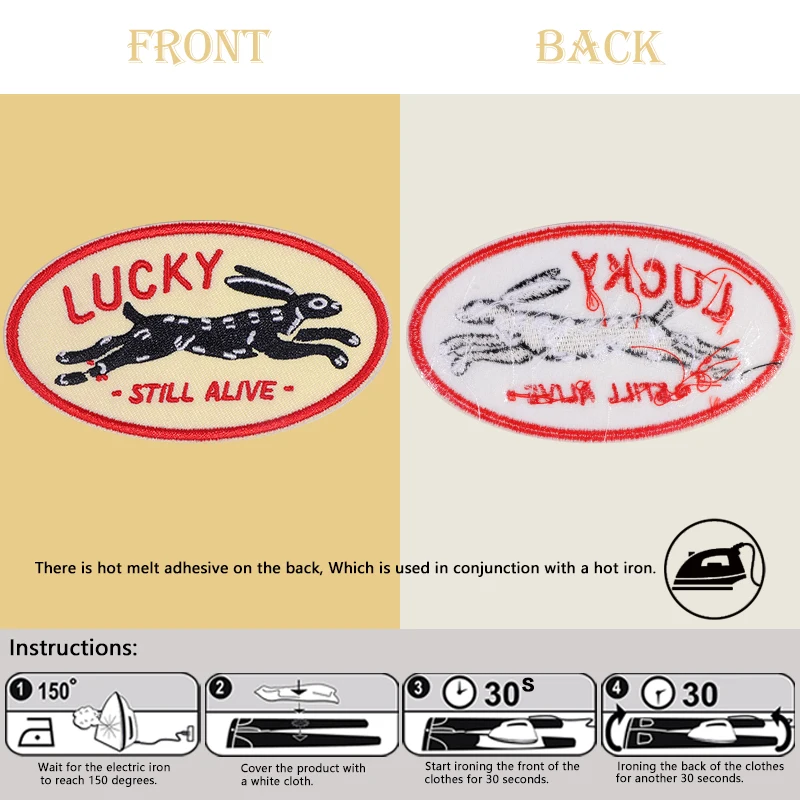 1PC Lucky Still Alive Embroidered Patch Iron On Running Rabbit Cartoon Badge DIY Gift For Clothes Cap Bag Jacket Trucker Hat
