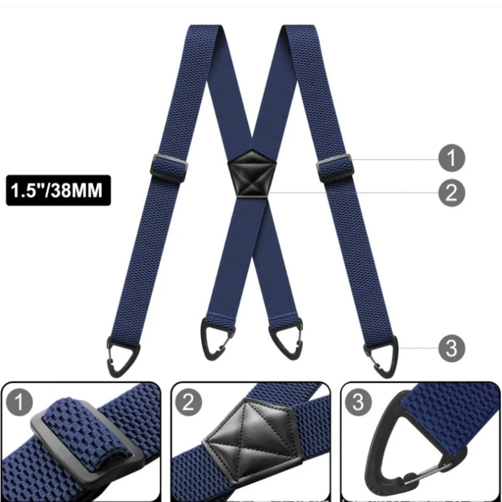 Heavy Duty Work Suspenders with 4 Gripper Clasps Anti-slip Elastic Pants Braces 3.8cm Wide Elegant X-Type Suspenders