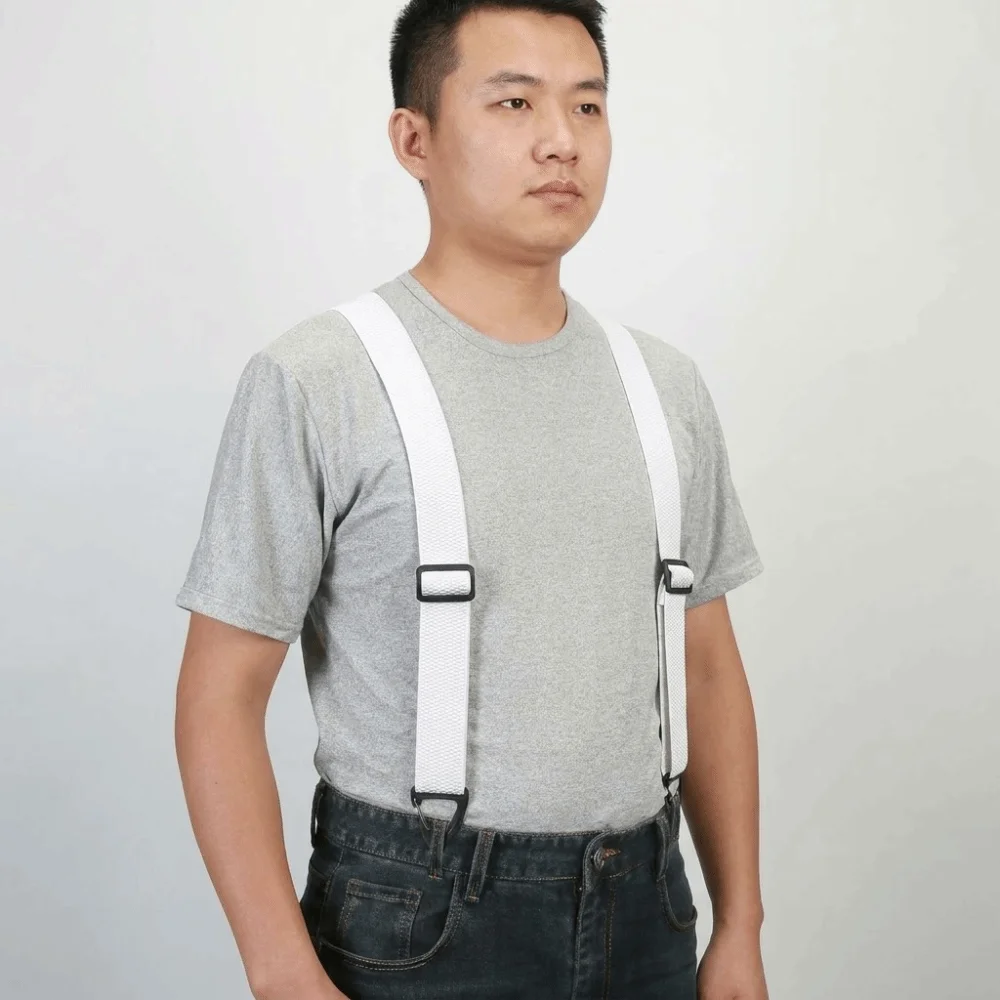 Heavy Duty Work Suspenders with 4 Gripper Clasps Anti-slip Elastic Pants Braces 3.8cm Wide Elegant X-Type Suspenders