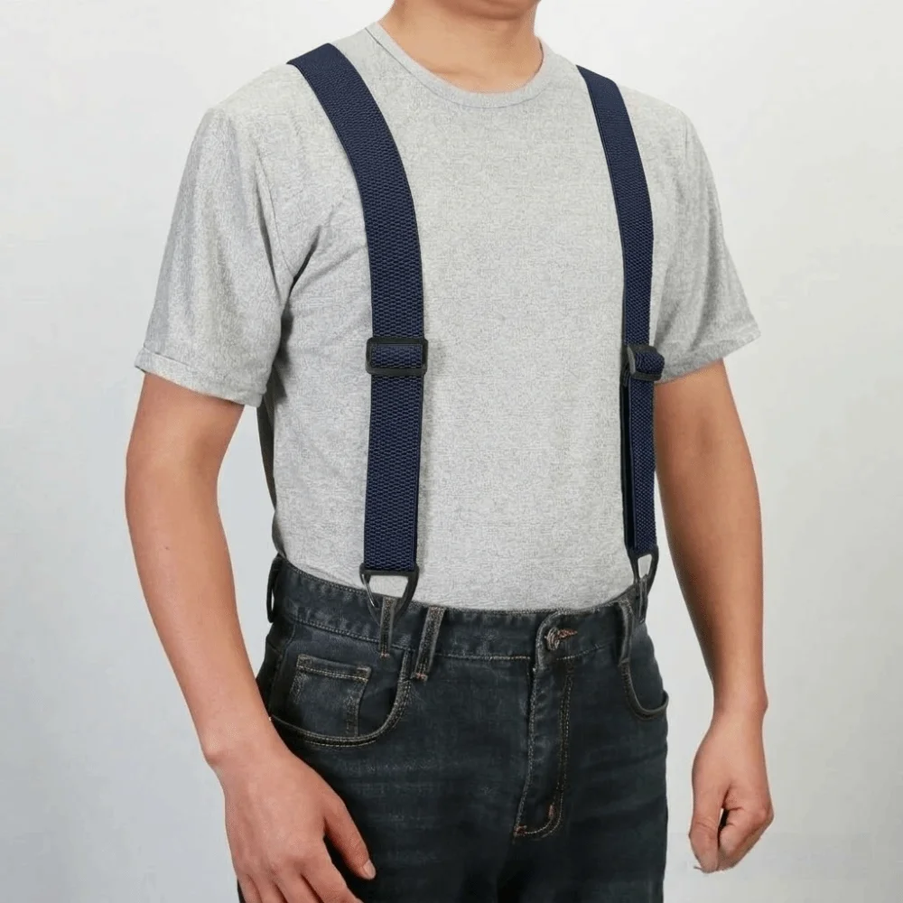 Heavy Duty Work Suspenders with 4 Gripper Clasps Anti-slip Elastic Pants Braces 3.8cm Wide Elegant X-Type Suspenders