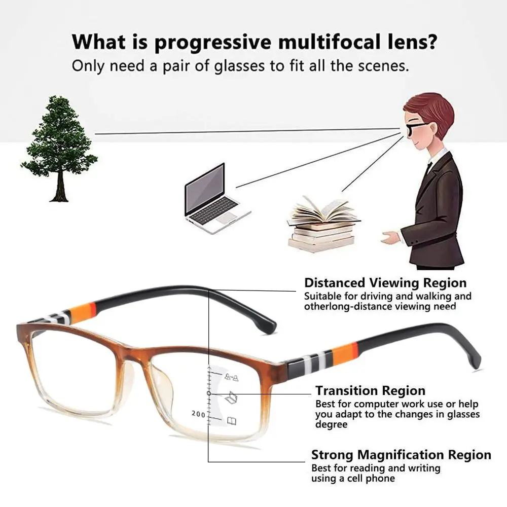 Single‑Vision & Multifocal Anti-Blue Light Reading Glasses Progressive Near Far Blue Ray Blocking Eyeglasses Eye Protection