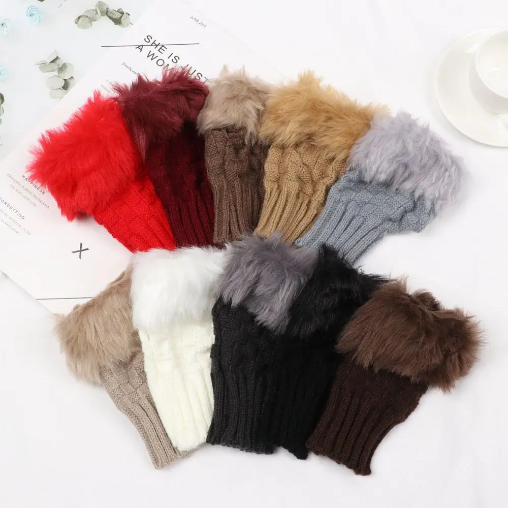Fashion Keep Finger Warm Elastic Knitted Gloves Thicken Warm Faux Rabbit Hair Gloves Warm Mittens