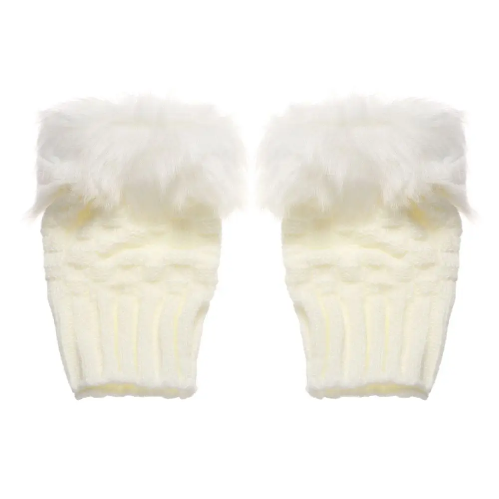 Fashion Keep Finger Warm Elastic Knitted Gloves Thicken Warm Faux Rabbit Hair Gloves Warm Mittens