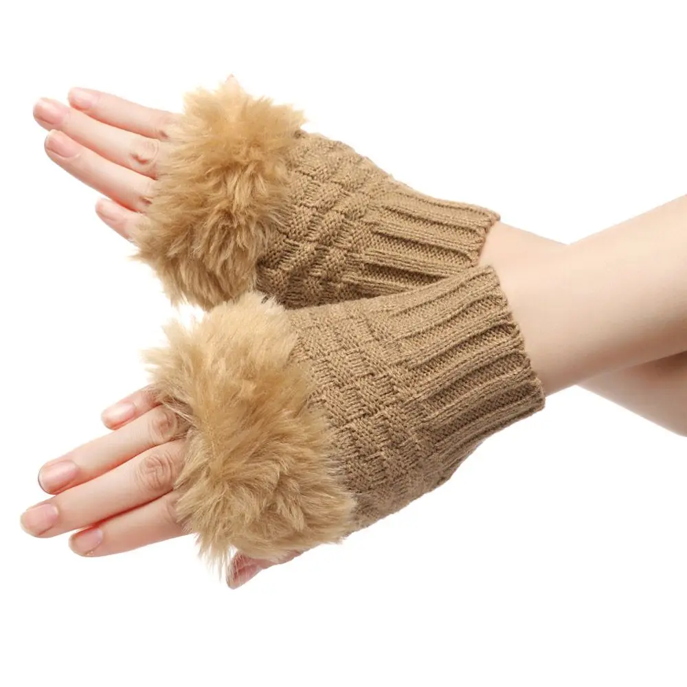 Fashion Keep Finger Warm Elastic Knitted Gloves Thicken Warm Faux Rabbit Hair Gloves Warm Mittens