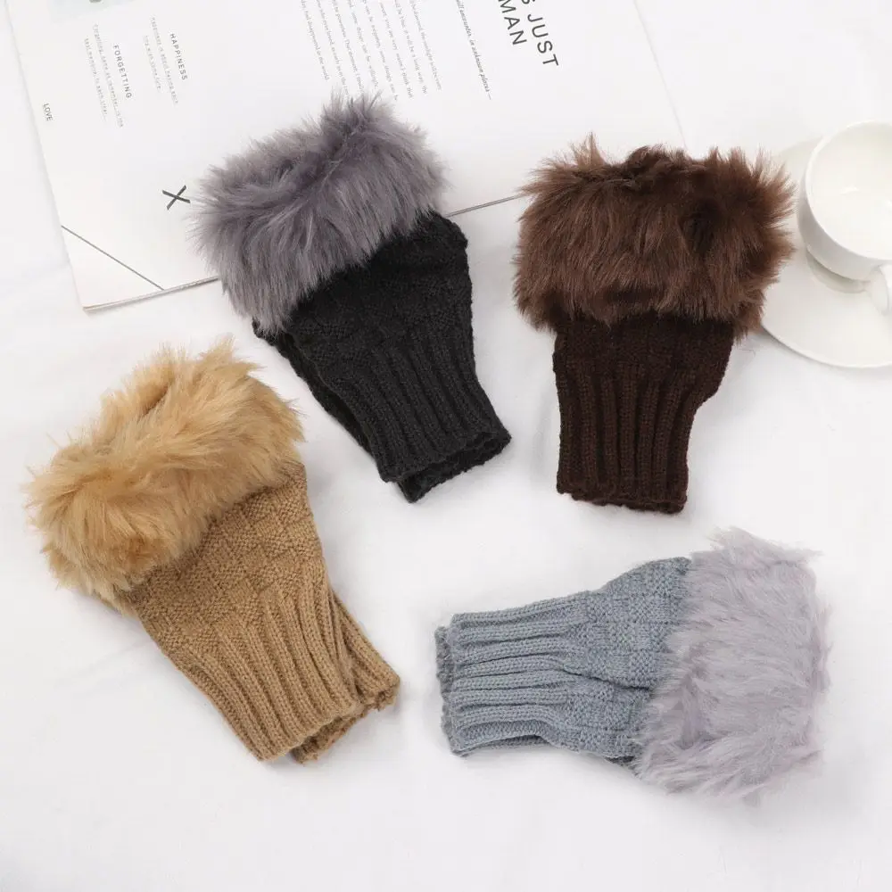 Fashion Keep Finger Warm Elastic Knitted Gloves Thicken Warm Faux Rabbit Hair Gloves Warm Mittens