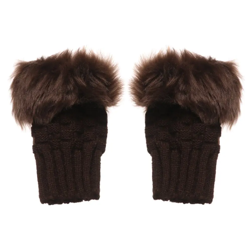 Fashion Keep Finger Warm Elastic Knitted Gloves Thicken Warm Faux Rabbit Hair Gloves Warm Mittens