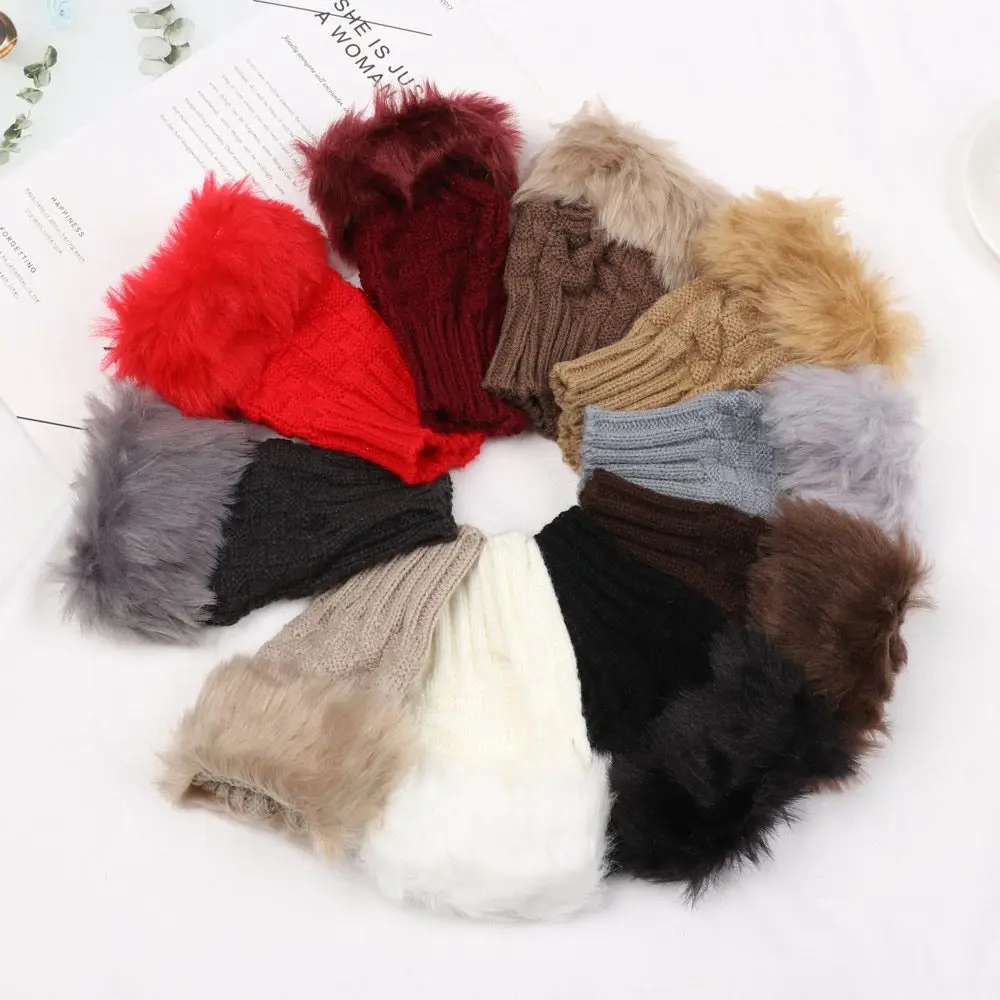 Fashion Keep Finger Warm Elastic Knitted Gloves Thicken Warm Faux Rabbit Hair Gloves Warm Mittens