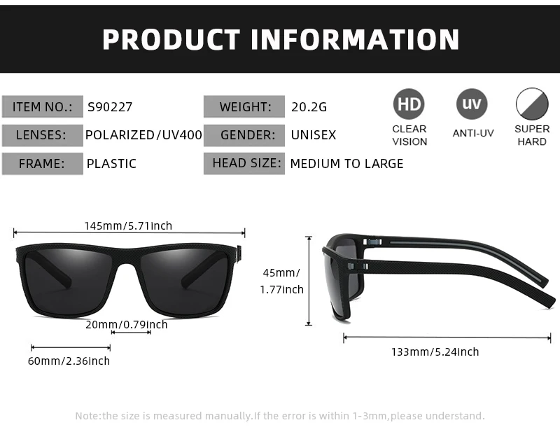 Fashion Square Polarized Sunglasses Men Women Stylish Sports Sun Glasses Male Trendy Outdoor Fishing Driving Cycling Shades