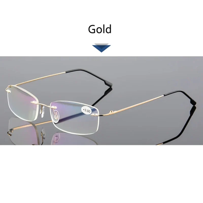 May Flower Blue Light Blockin Ultralight Memory Titanium Rimless Reading Glasses Men&Women Presbyopic Eyeglasses +1.0 +1.5 +2.0