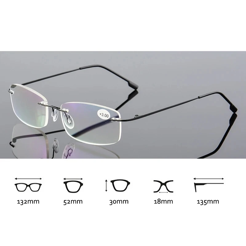 May Flower Blue Light Blockin Ultralight Memory Titanium Rimless Reading Glasses Men&Women Presbyopic Eyeglasses +1.0 +1.5 +2.0