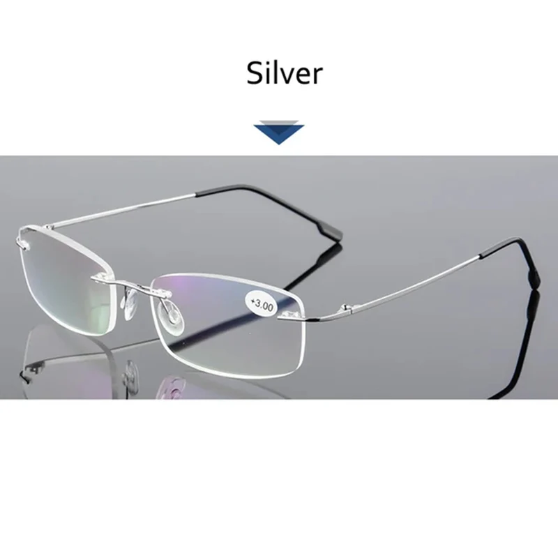May Flower Blue Light Blockin Ultralight Memory Titanium Rimless Reading Glasses Men&Women Presbyopic Eyeglasses +1.0 +1.5 +2.0