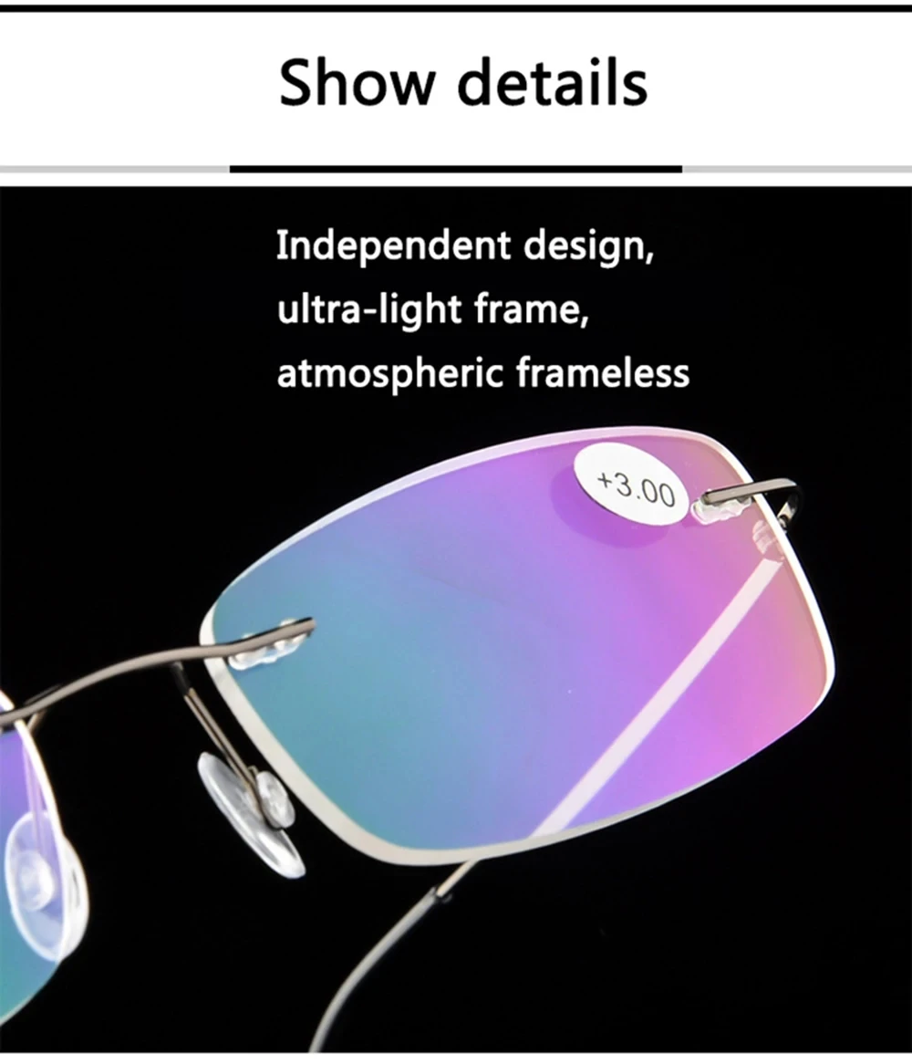 May Flower Blue Light Blockin Ultralight Memory Titanium Rimless Reading Glasses Men&Women Presbyopic Eyeglasses +1.0 +1.5 +2.0