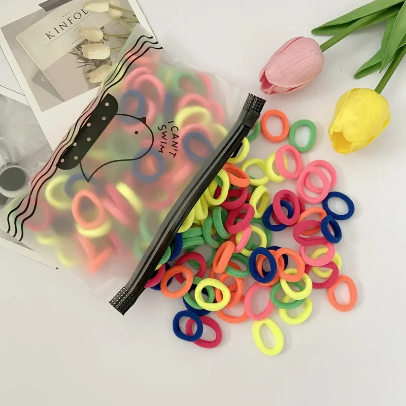 20/50/100PCS Colorful Basic Nylon Ealstic Hair Ties for Girls Ponytail Hold Scrunchie Rubber Band Kids Basic Hair Accessories