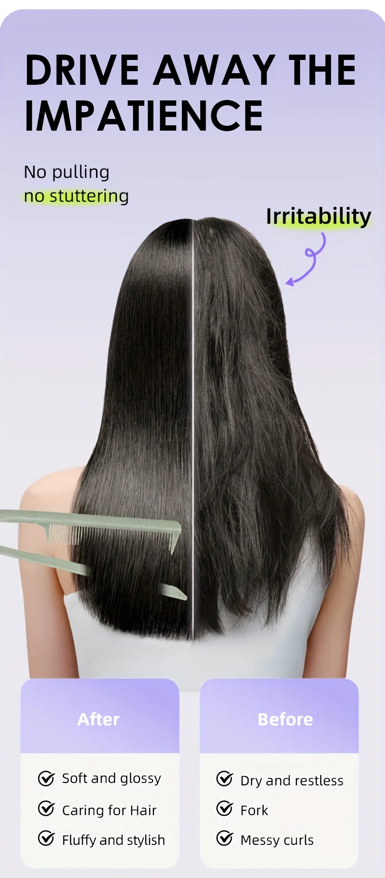 Professional V-Comb Straightener Hair Styling Tool for Messy Wavy Hair Comb for Wig Styling Human Hair Styling tool accessories