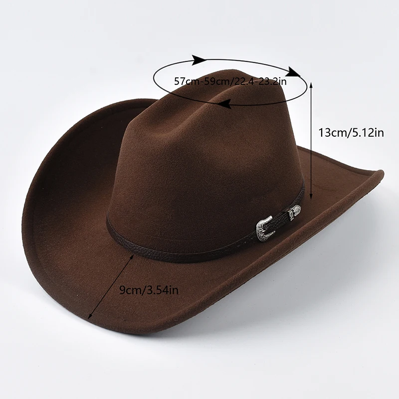 Unisex Western Cowboy Hat With Leather Vintage Big-edge Gentleman Cowgirl Jazz Hat Cloche Church Sombrero Hombre Caps