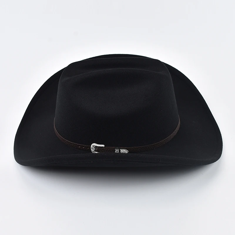 Unisex Western Cowboy Hat With Leather Vintage Big-edge Gentleman Cowgirl Jazz Hat Cloche Church Sombrero Hombre Caps