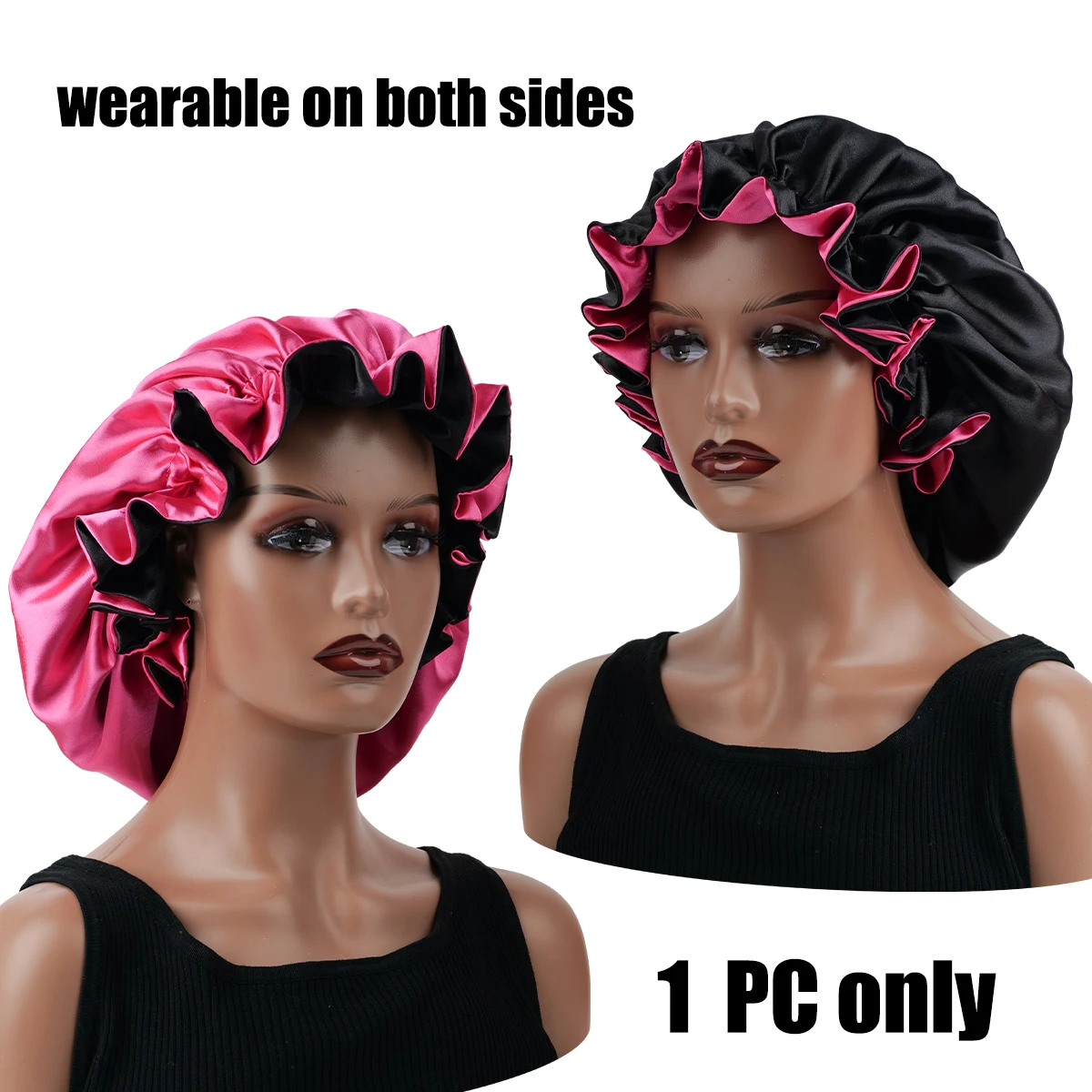 1Pc Double-Layered Minimalist Hair Bonnet Satin Bonnet Sleep Caps Can Be Worn on Both Sides Versatile Cap for Men/Women