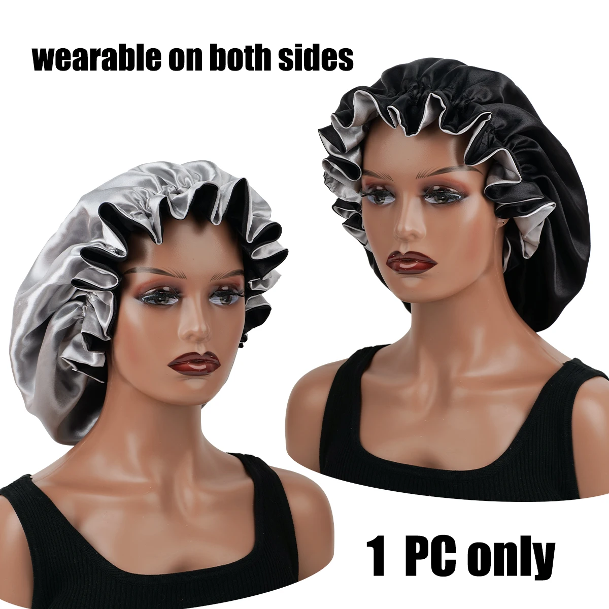 1Pc Double-Layered Minimalist Hair Bonnet Satin Bonnet Sleep Caps Can Be Worn on Both Sides Versatile Cap for Men/Women