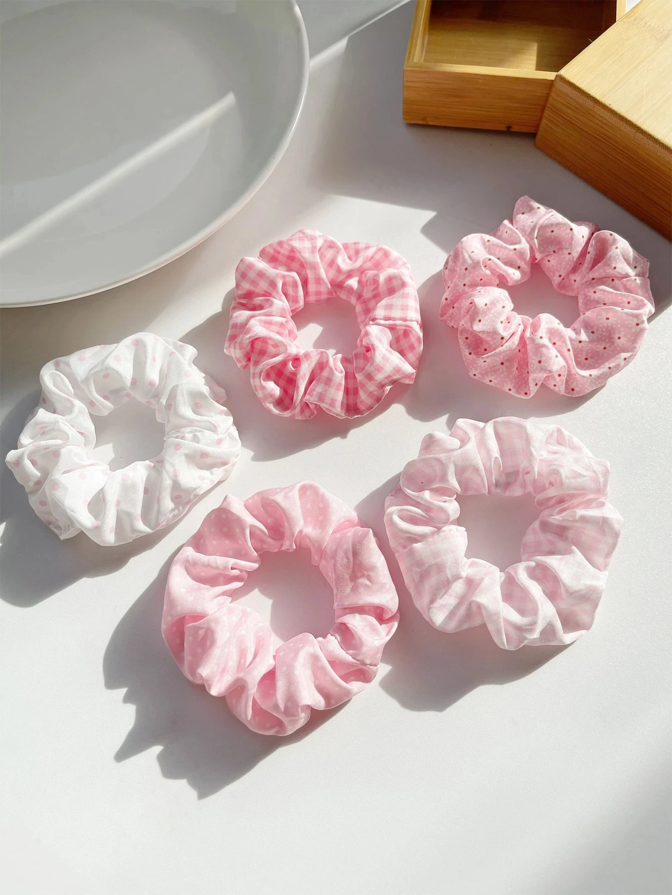 5Pcs Polka Dot Print Scrunchie Elegant Scrunchies Hair Ties Scrunchy Hair Ties