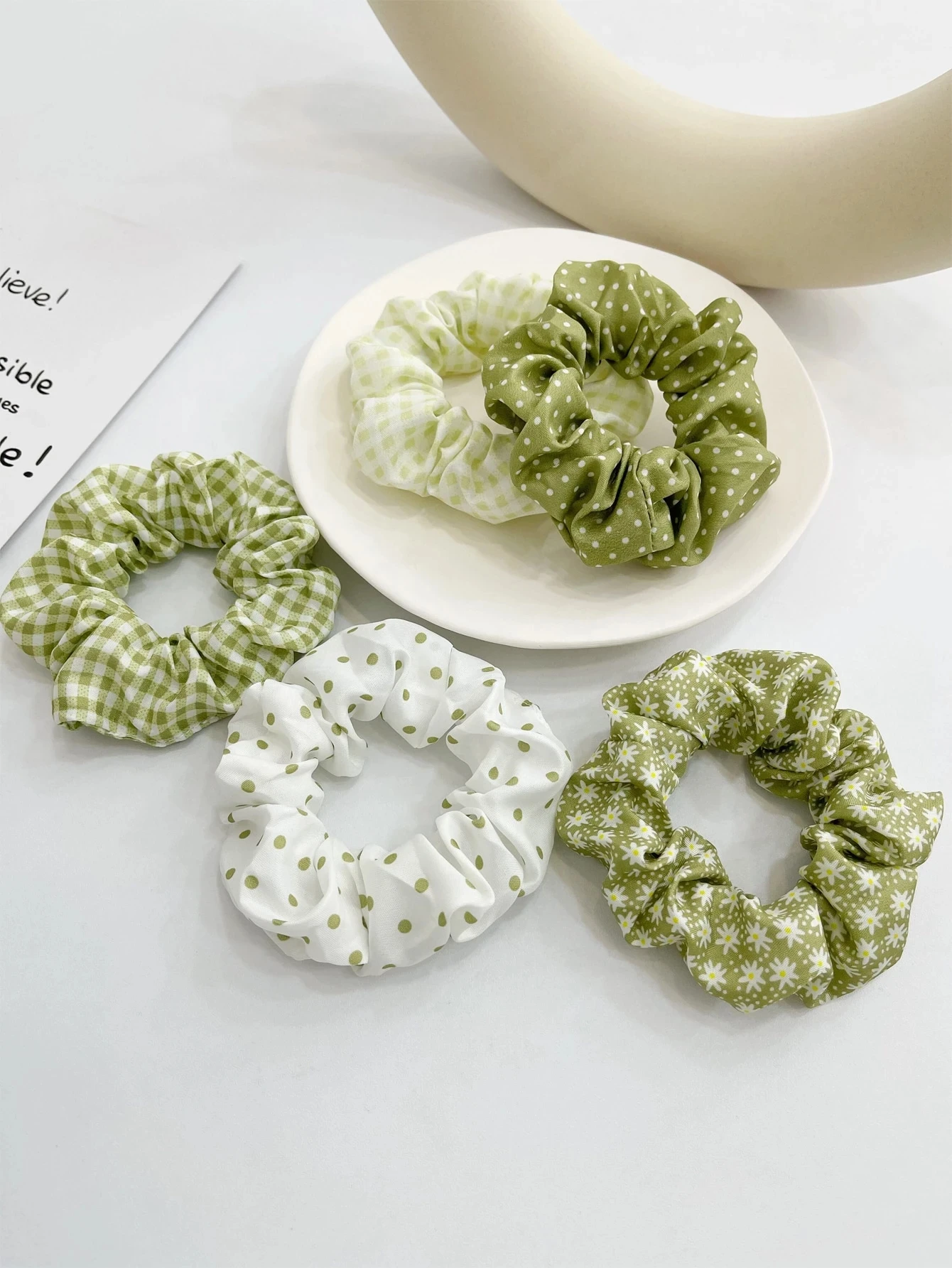 5Pcs Polka Dot Print Scrunchie Elegant Scrunchies Hair Ties Scrunchy Hair Ties