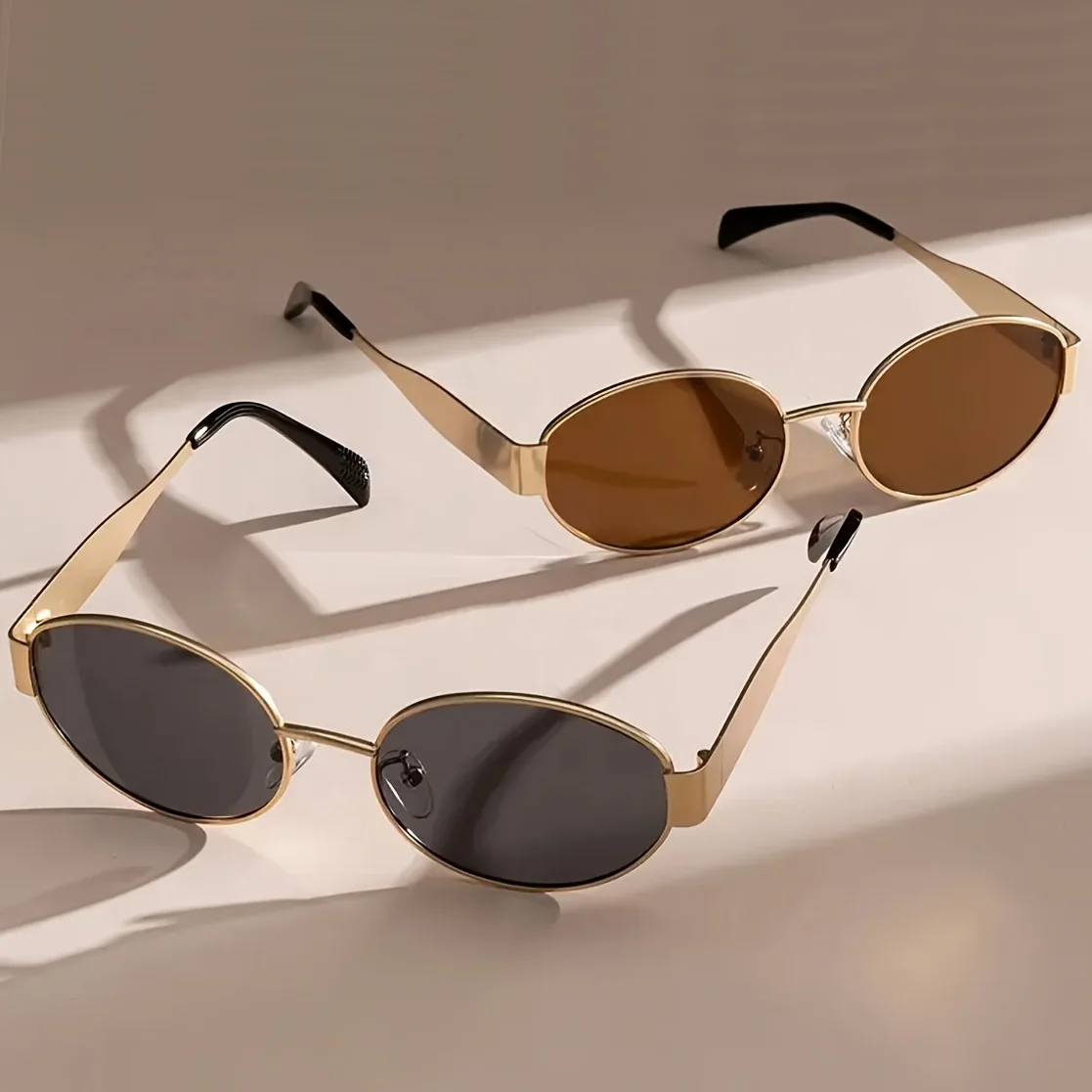 2pcs/ Oval Shape Metal Sunglasses Classic Men's Vintage Sun Glasses Women Outdoor Leisure Eyewear UV400 Ladies Shades