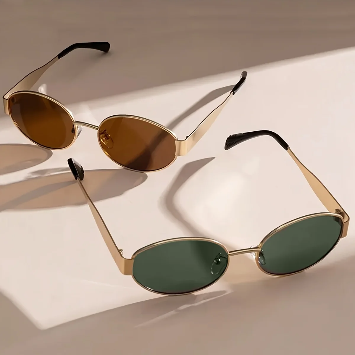 2pcs/ Oval Shape Metal Sunglasses Classic Men's Vintage Sun Glasses Women Outdoor Leisure Eyewear UV400 Ladies Shades
