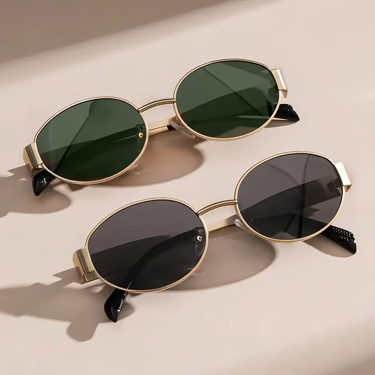2pcs/ Oval Shape Metal Sunglasses Classic Men's Vintage Sun Glasses Women Outdoor Leisure Eyewear UV400 Ladies Shades