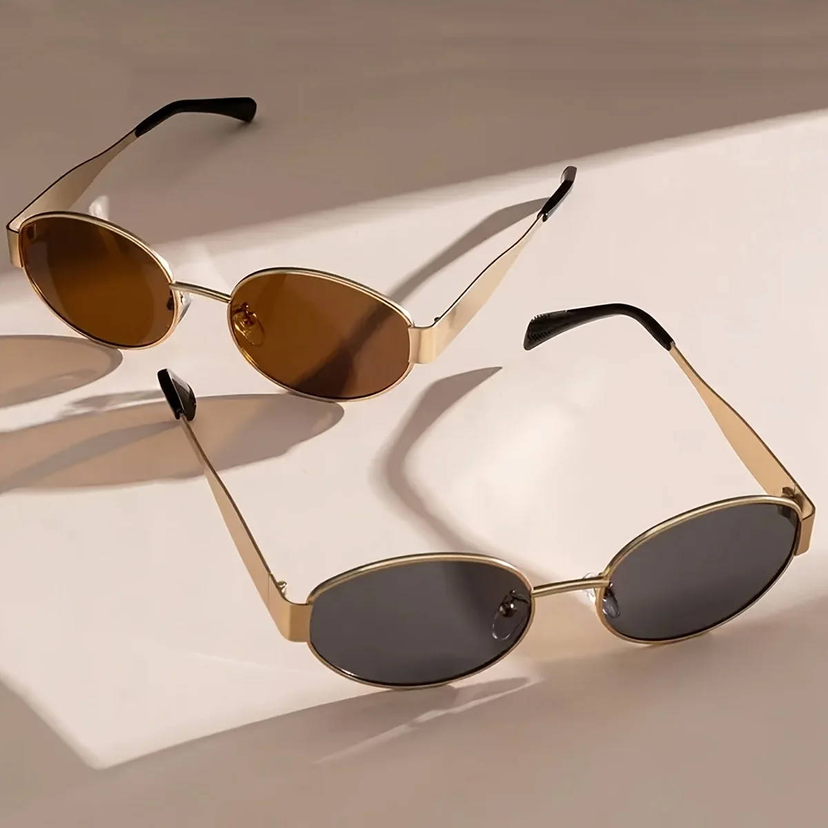 2pcs/ Oval Shape Metal Sunglasses Classic Men's Vintage Sun Glasses Women Outdoor Leisure Eyewear UV400 Ladies Shades