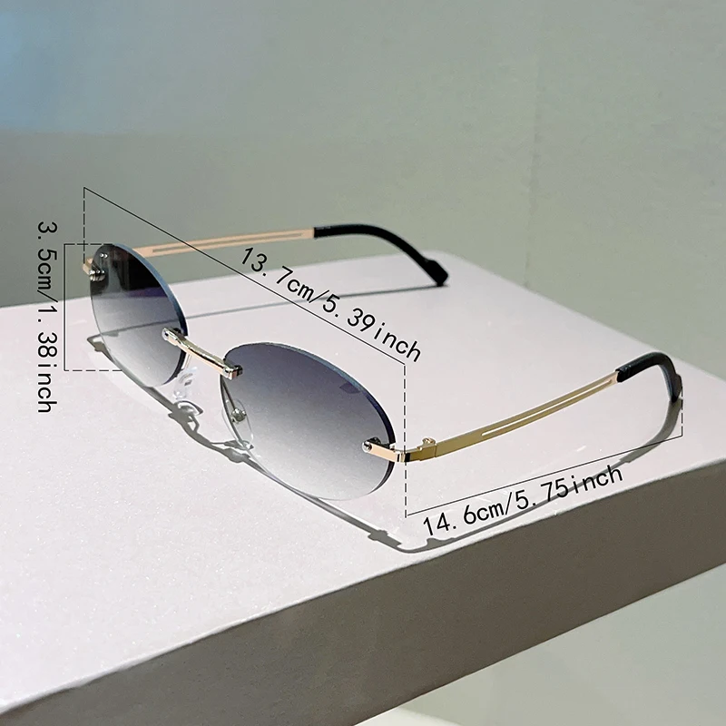 KAMMPT Rimless Oval Sunglasses Men Fashion Gradient Decor Shades Women 2025 New Trendy Vintage Brand Design Casual Sun Glasses