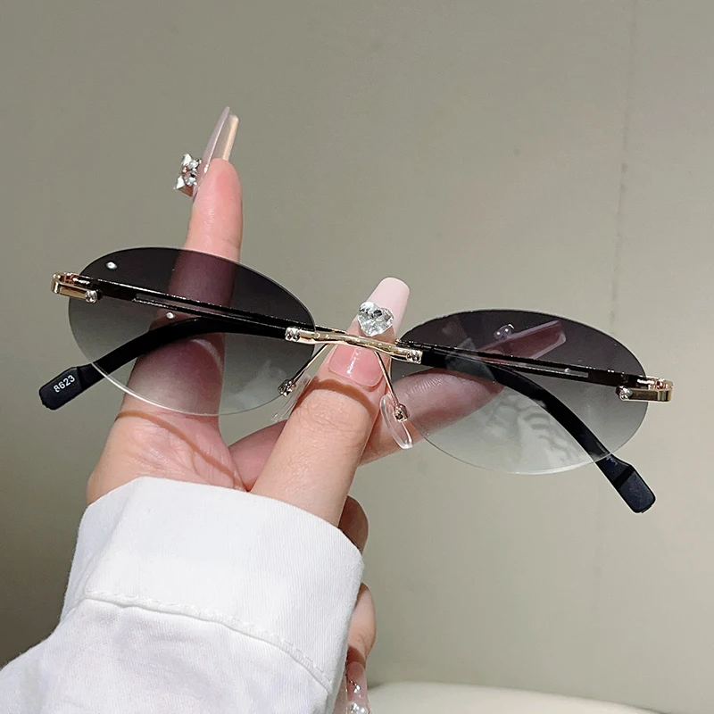KAMMPT Rimless Oval Sunglasses Men Fashion Gradient Decor Shades Women 2025 New Trendy Vintage Brand Design Casual Sun Glasses