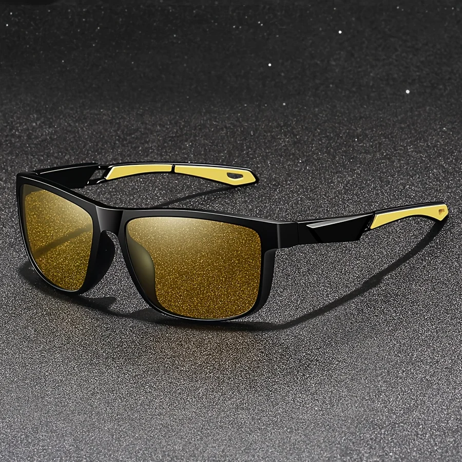 Square Yellow Night Vision Anti-Glare Goggles for Men Women Driving Fishing Beach Sunglasses UV Protection Polycarbonate Glasses