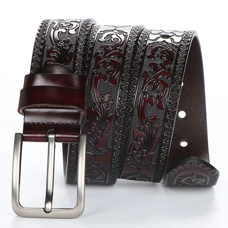 New Genuine Leather Men's Retro Western Style Fashionable Alloy Buckle Belt Men's High-End Luxury Brand Jeans Belt Women