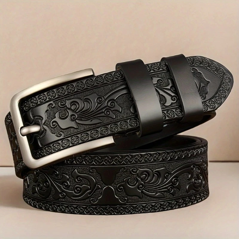 New Genuine Leather Men's Retro Western Style Fashionable Alloy Buckle Belt Men's High-End Luxury Brand Jeans Belt Women