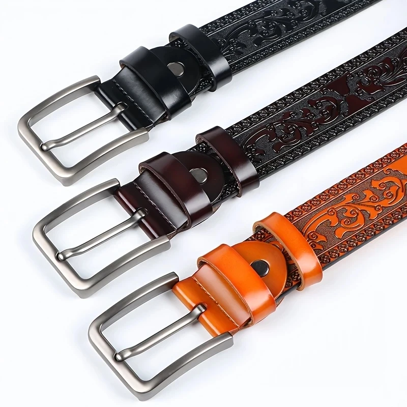 New Genuine Leather Men's Retro Western Style Fashionable Alloy Buckle Belt Men's High-End Luxury Brand Jeans Belt Women