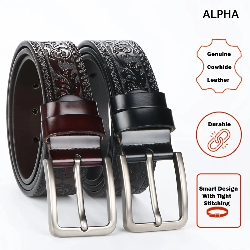 New Genuine Leather Men's Retro Western Style Fashionable Alloy Buckle Belt Men's High-End Luxury Brand Jeans Belt Women