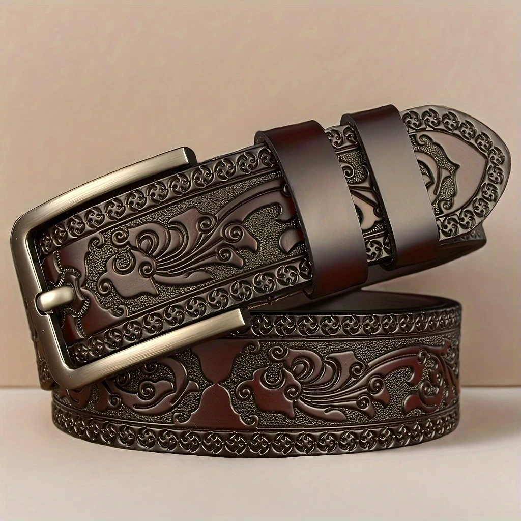 New Genuine Leather Men's Retro Western Style Fashionable Alloy Buckle Belt Men's High-End Luxury Brand Jeans Belt Women