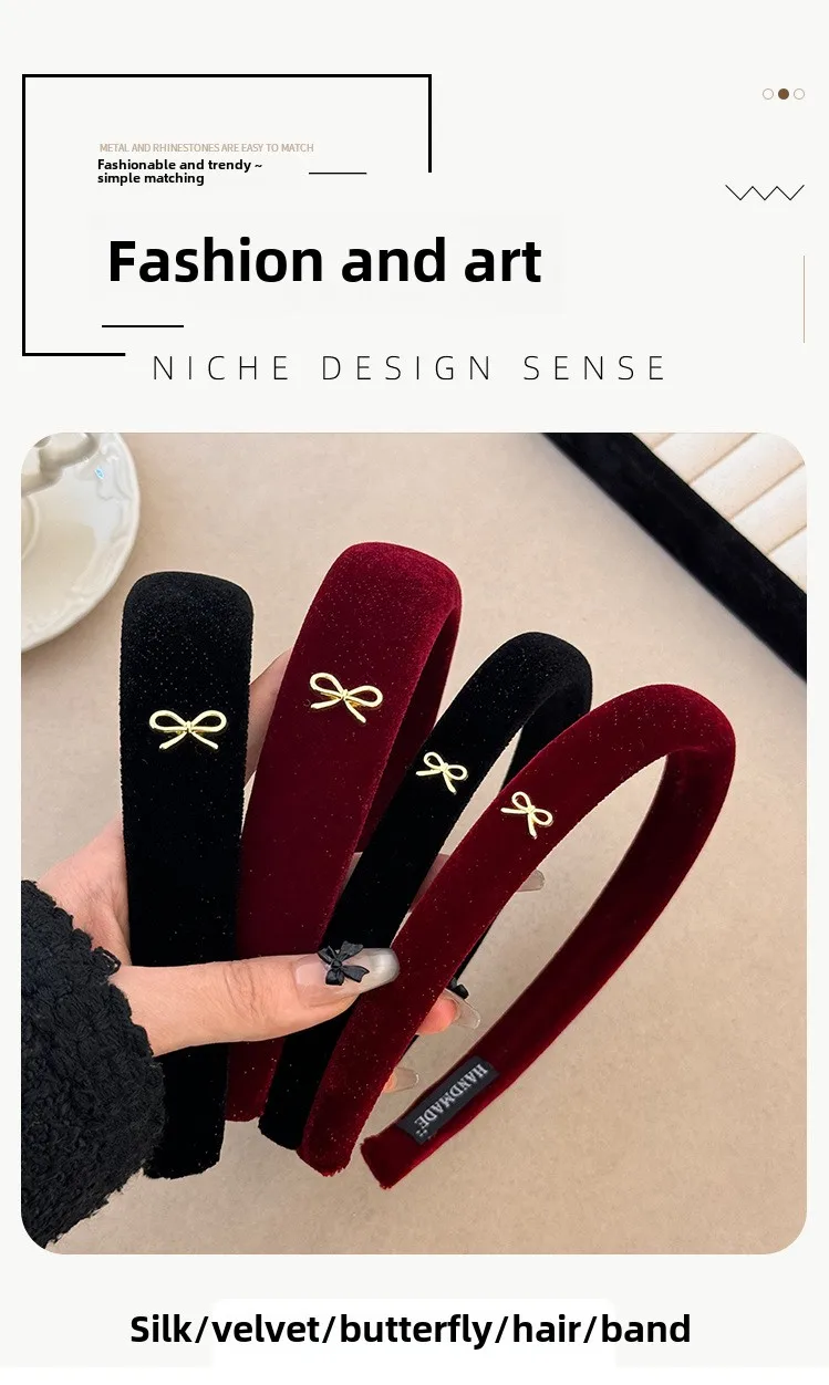 Korean autumn winter atmosphere headband women's 2024 new high cranial top velvet headband high sense retro hair accessories