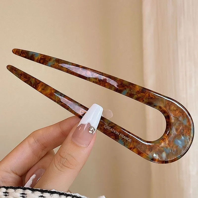 U-Shaped Hair Sticks Acetate Acrylic Hair Fork Hair Clips Fashion Bow Hairpin Geometric Headwear Women Girls Hair Accessories