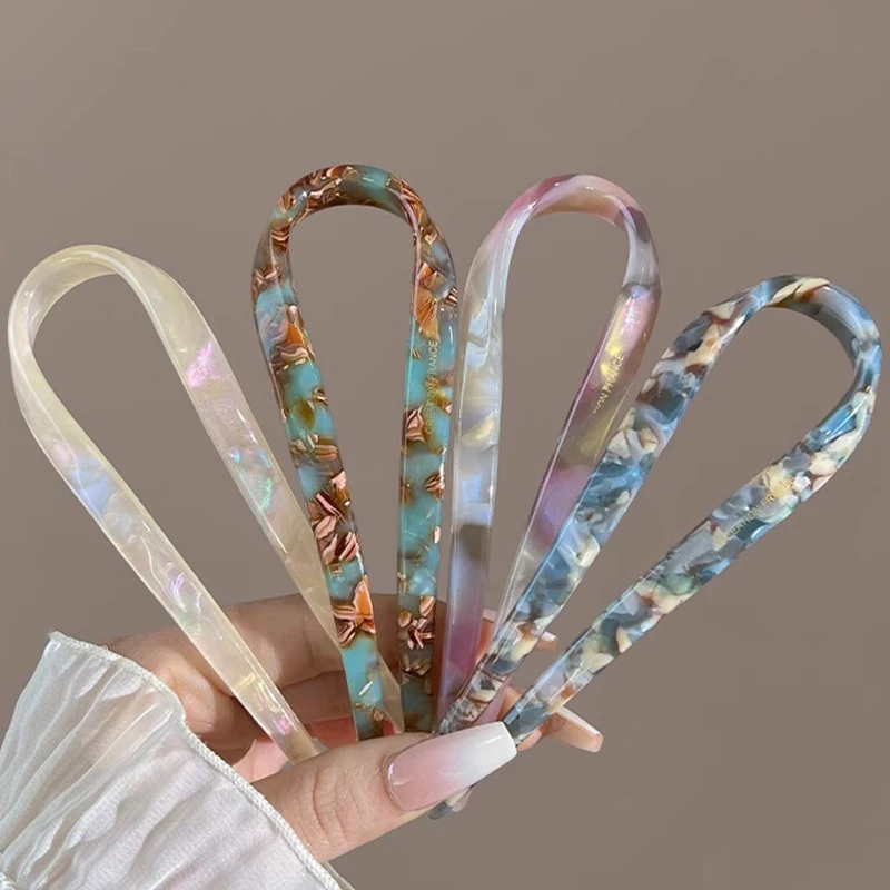 U-Shaped Hair Sticks Acetate Acrylic Hair Fork Hair Clips Fashion Bow Hairpin Geometric Headwear Women Girls Hair Accessories
