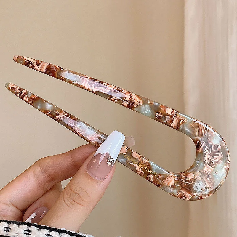 U-Shaped Hair Sticks Acetate Acrylic Hair Fork Hair Clips Fashion Bow Hairpin Geometric Headwear Women Girls Hair Accessories
