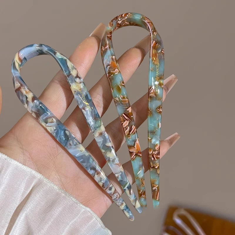 U-Shaped Hair Sticks Acetate Acrylic Hair Fork Hair Clips Fashion Bow Hairpin Geometric Headwear Women Girls Hair Accessories