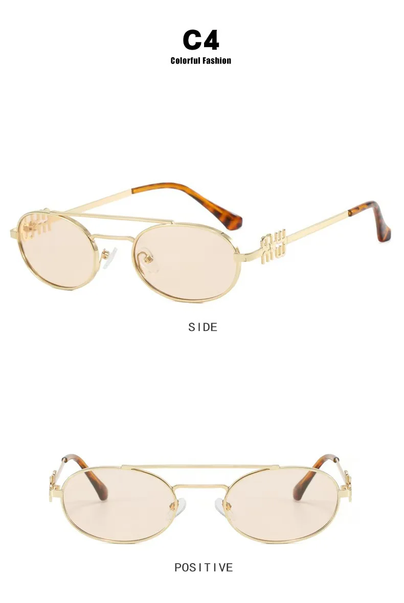 New Trendy Double Beam Metal Frame Oval Sunglasses Trendy Streetwear Women Brand Design Sun Glasses Unisex Sunnies UV Protection