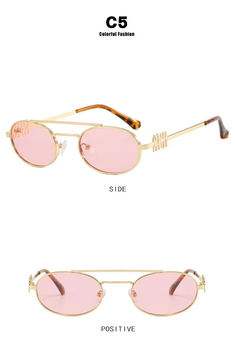 New Trendy Double Beam Metal Frame Oval Sunglasses Trendy Streetwear Women Brand Design Sun Glasses Unisex Sunnies UV Protection