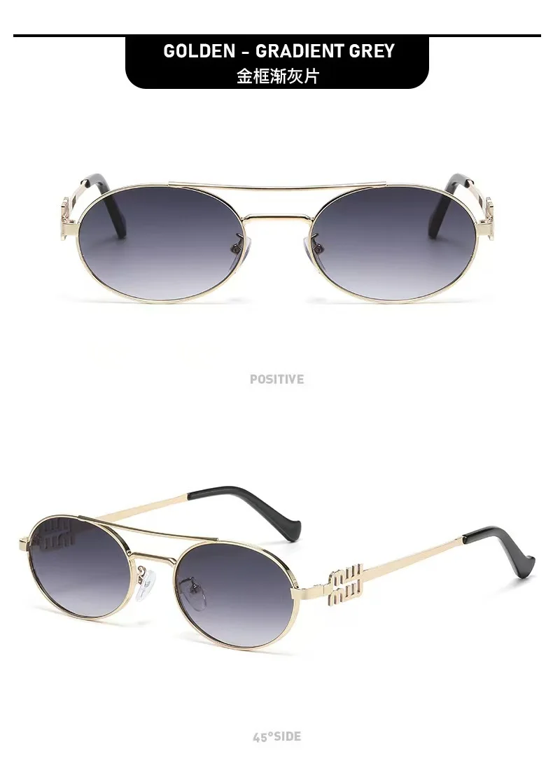 New Trendy Double Beam Metal Frame Oval Sunglasses Trendy Streetwear Women Brand Design Sun Glasses Unisex Sunnies UV Protection