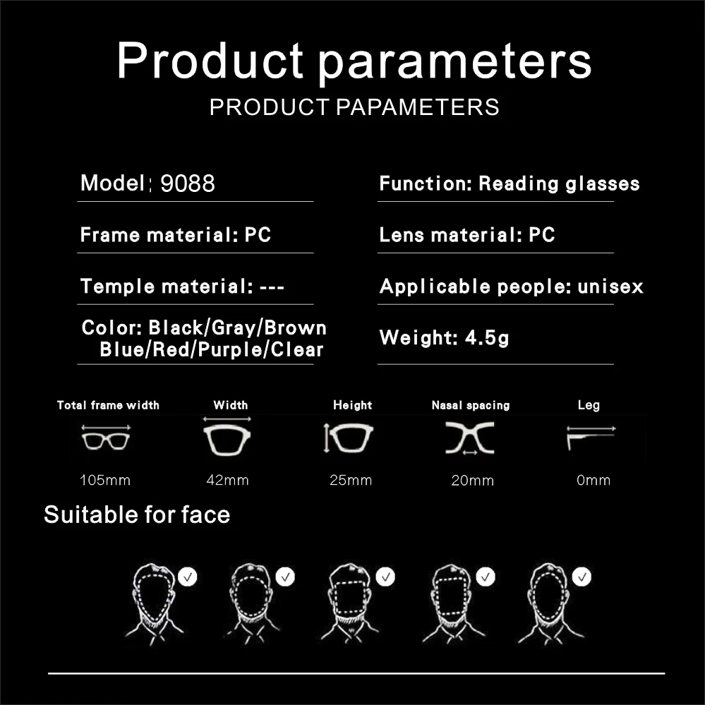3pcs Clip Nose Mini Reading Glasses for men Optical Glasses With Box Wallet Prescription Eyeglasses 1.0-3.0